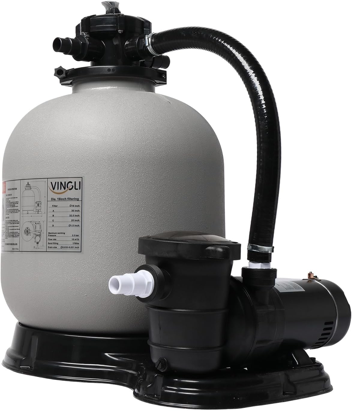 24" Sand Filter Above Ground with 1.5HP Pool Pump with Filter Basket 5400GPH gallery