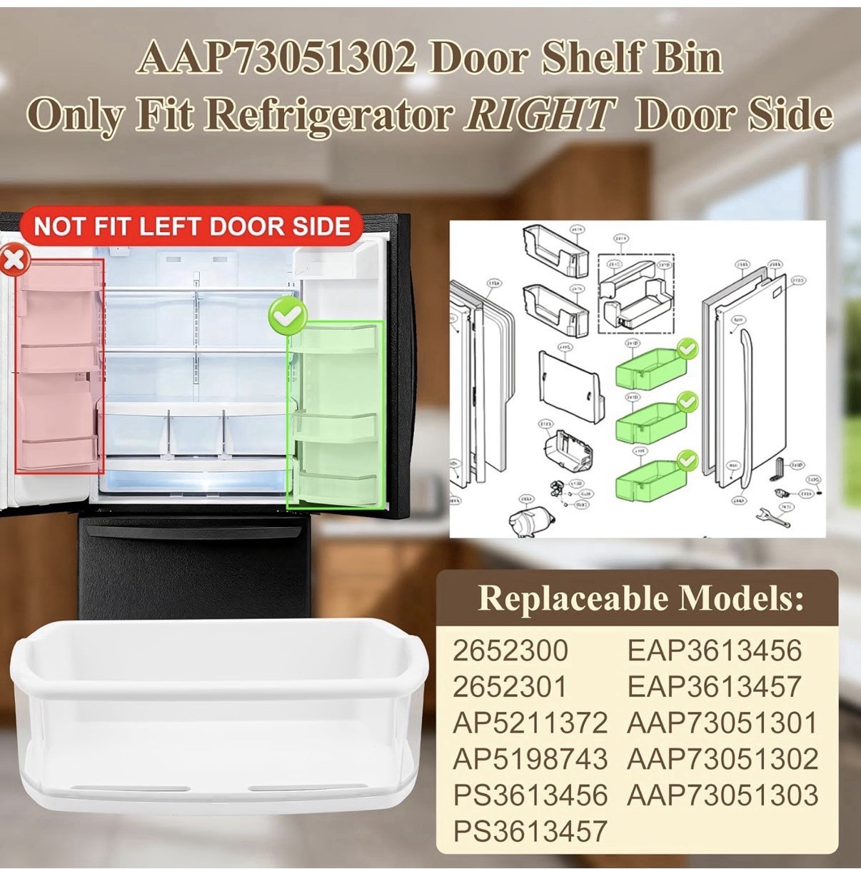 Door Bin Compatible with LG Refrigerator AAP73051301 AAP73051302 gallery