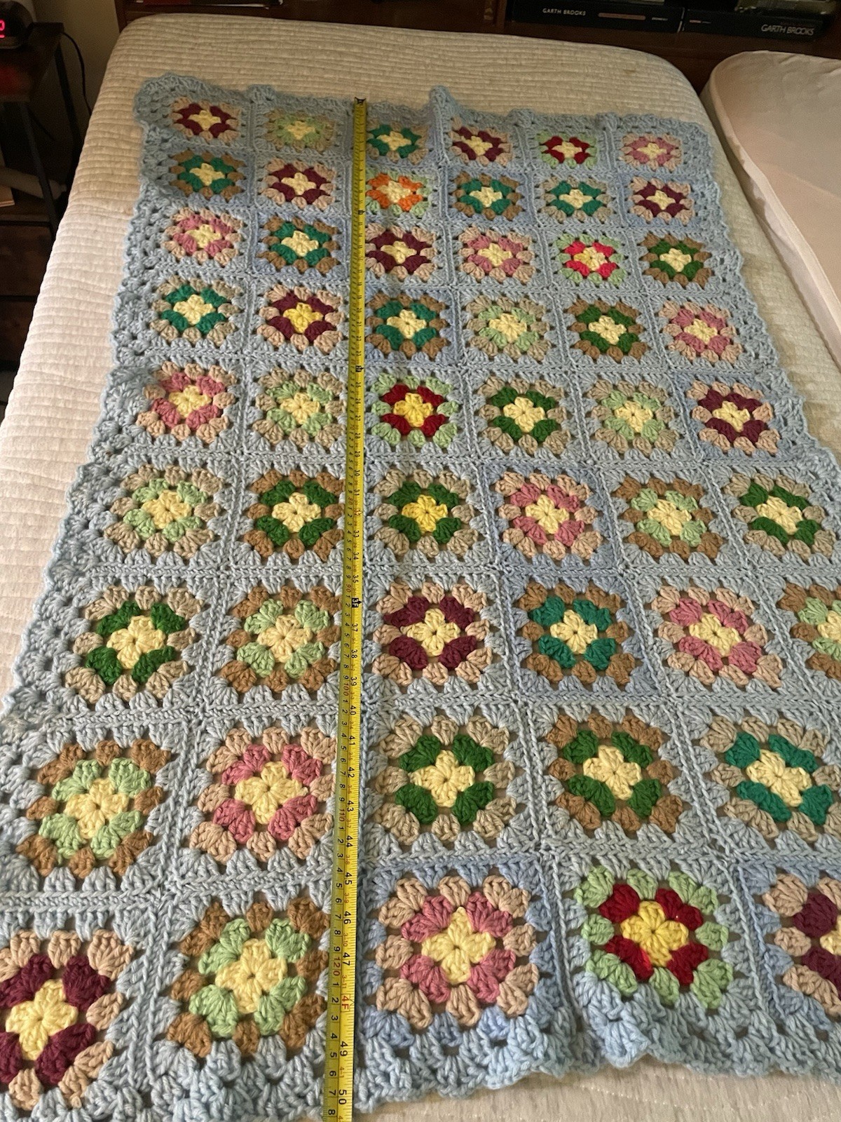 Handmade Crochet Granny Square Throw Blanket, Blue Multicolor, 31x 50 in gallery