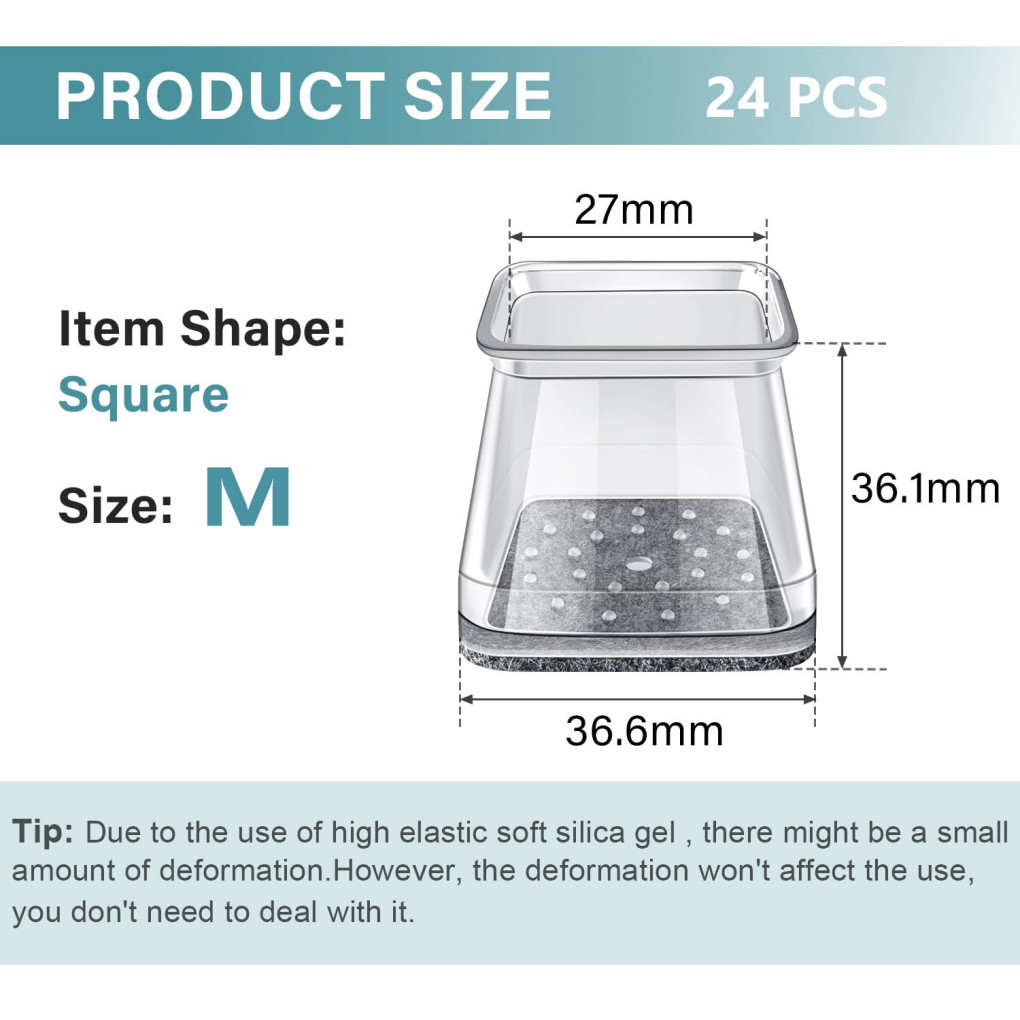 24 PC Chair Leg Floor Protectors Square,Silicone Felt Furniture Pads Caps Covers gallery