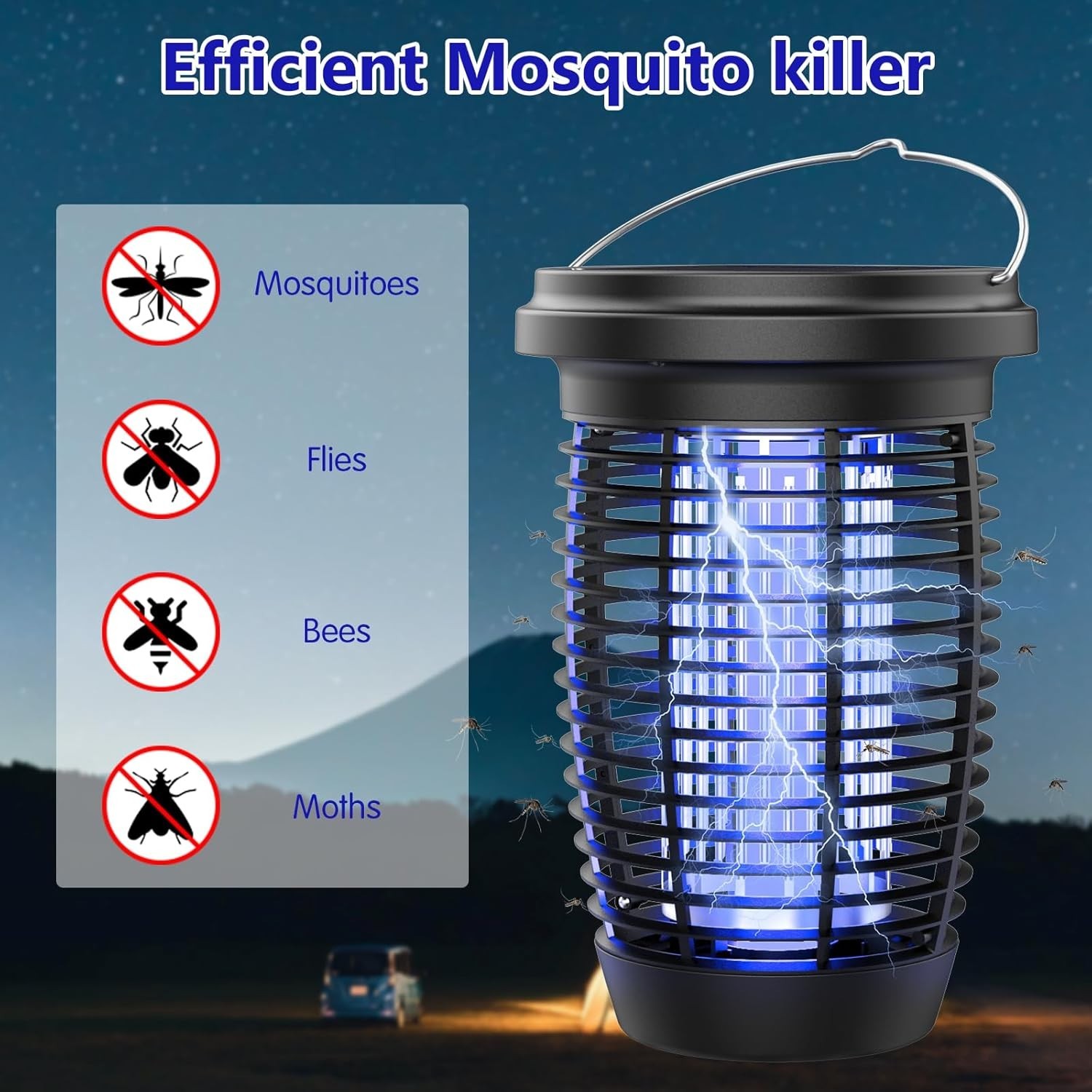 NEW 4500V Solar Bug Zapper Outdoor Fly Mosquito Killer Lamp Waterproof Electric gallery