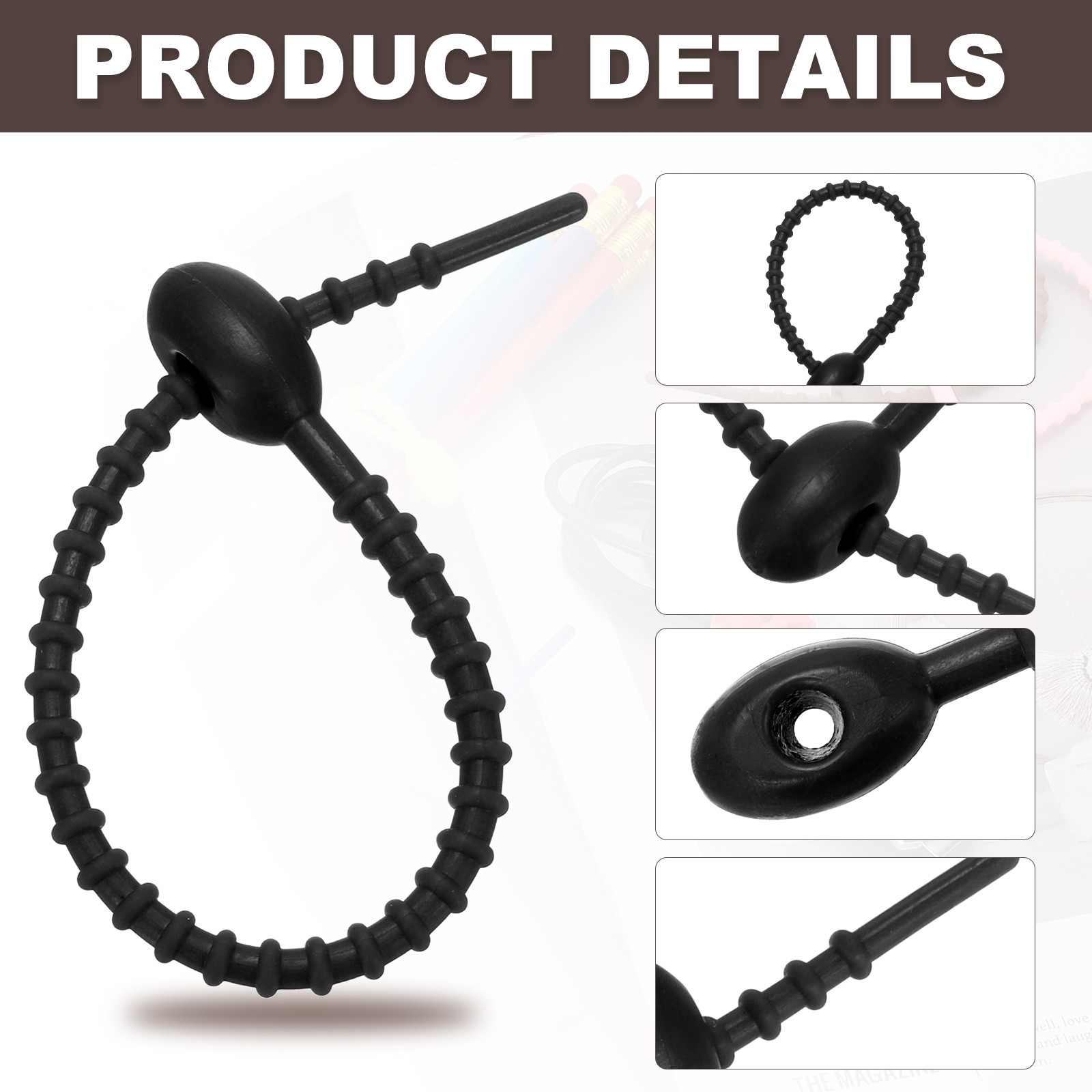 20pcs Silicone Cable Ties 6" Rubber Reusable Twist Zip Ties Black gallery