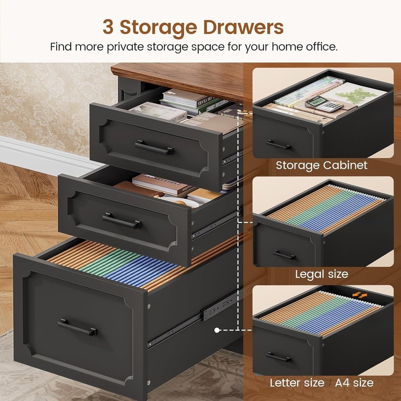 Farmhouse 70.9" Executive Desk, Computer Desk with File Drawers &Storage Cabinet gallery
