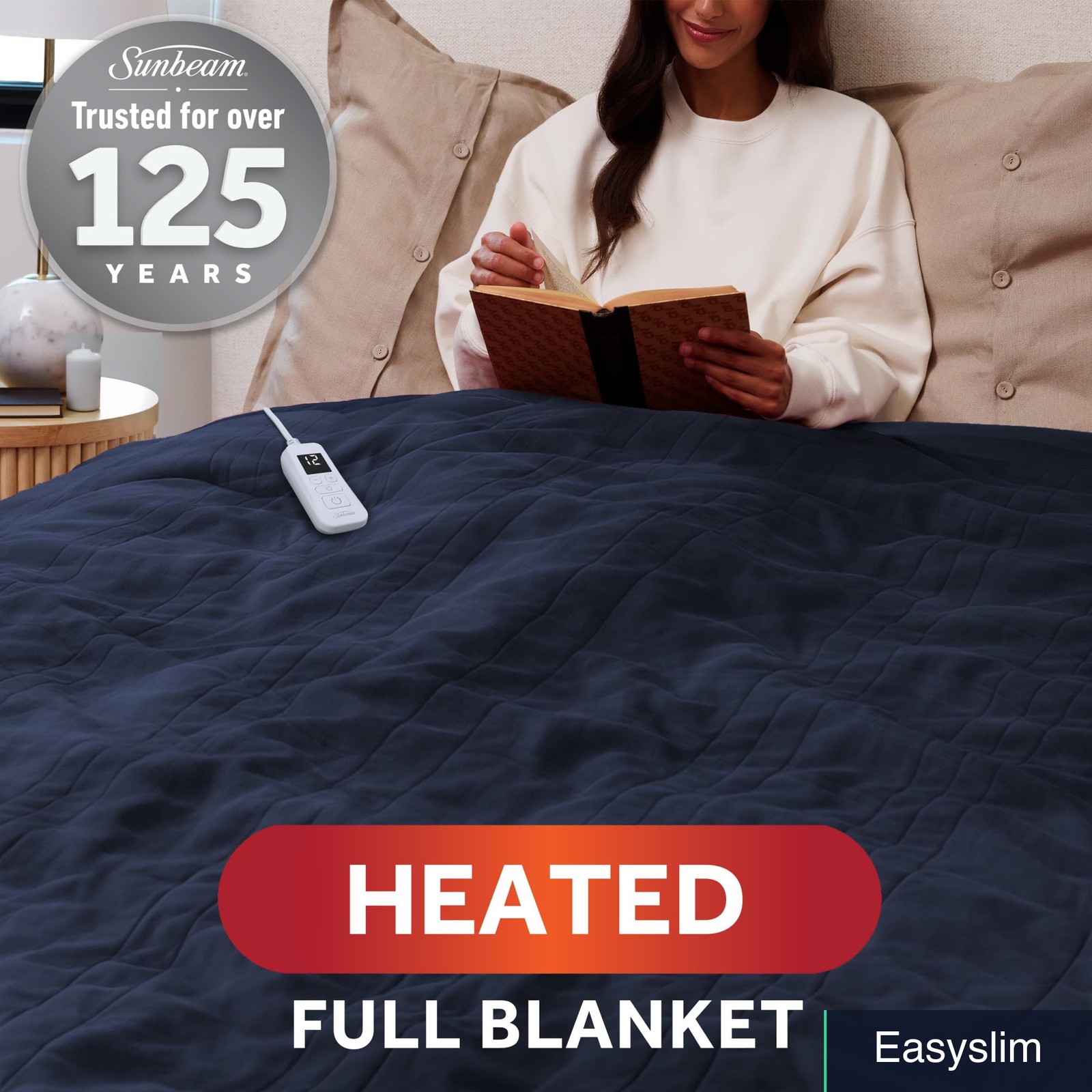 Heated Electric Blanket Full Size Polyester Fleece 12-Heat, Indigo gallery