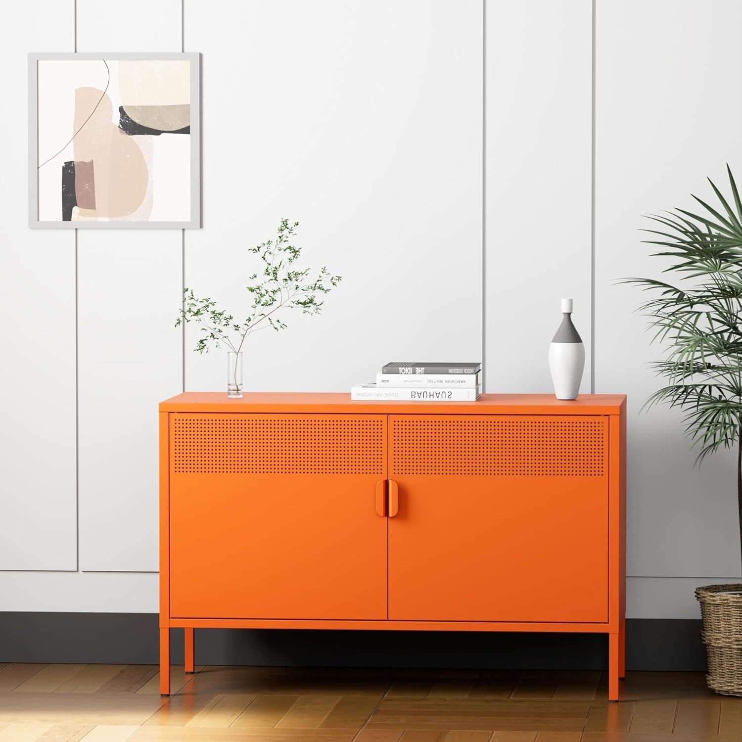 Elegro 25"Orange Metal Sideboard Storage Cabinet For Home,Office,Entryway,Garage gallery