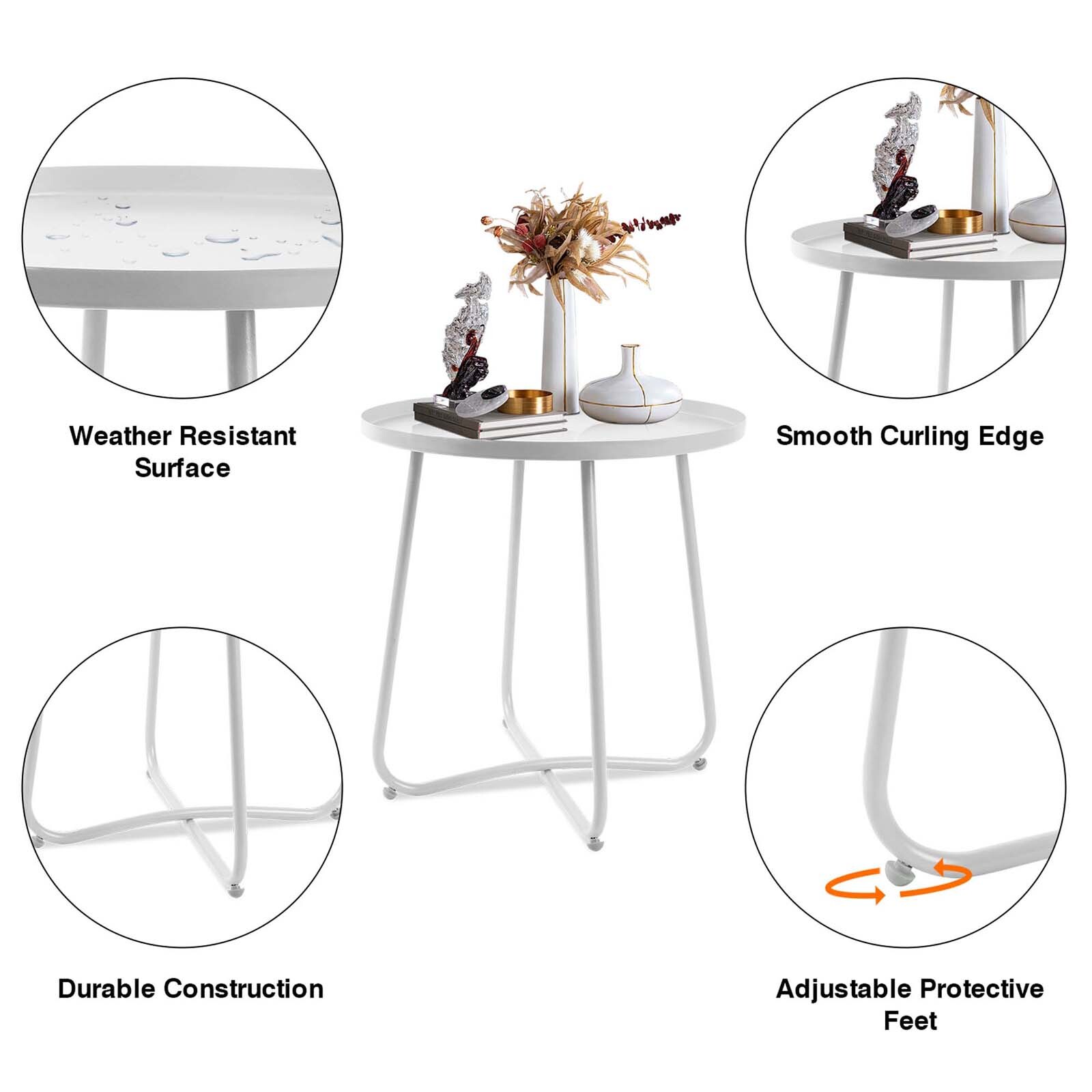 Patio Outdoor Side Tables Small Round Metal End Table Portable Indoor Garden gallery