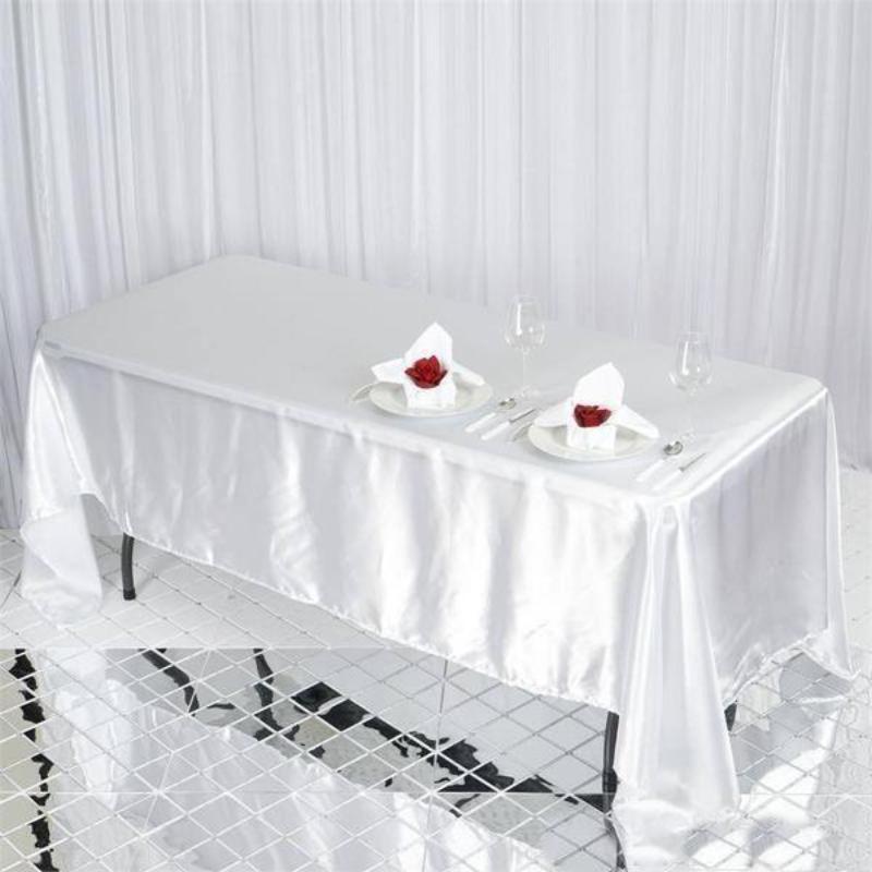 White 72x120" RECTANGLE Satin TABLECLOTH Wedding Party Home Banquet Linens SALE