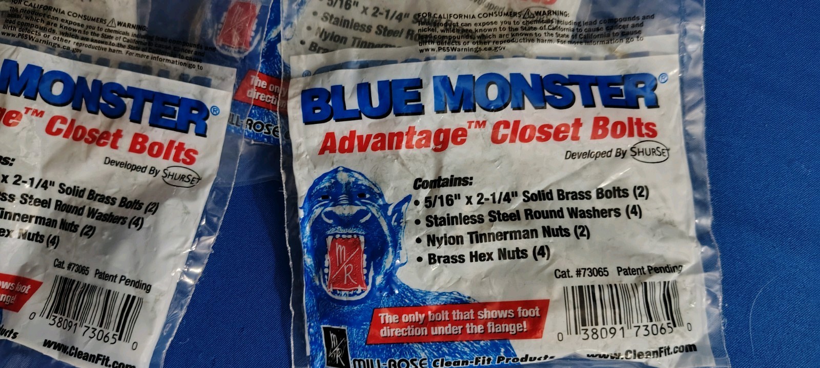 BLUE MONSTER Advantage Closet Bolts Kit 5/16 x 2-1/4 Solid Brass w/Nuts 10 packs gallery