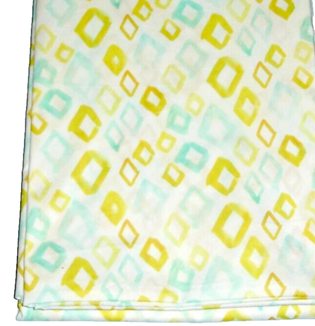 Sferra Geometrico Queen Flat Sheet Aqua/Yellow Cotton Percale Diamond Print NEW