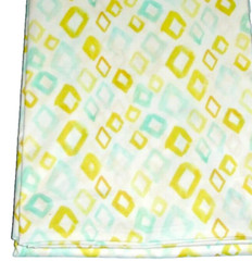 Sferra Geometrico Queen Flat Sheet Aqua/Yellow Cotton Percale Diamond Print NEW