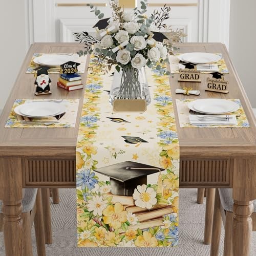 Grad Cap Flowers Book Graduation Table Runner Table Table Runner 13x48 Inch gallery