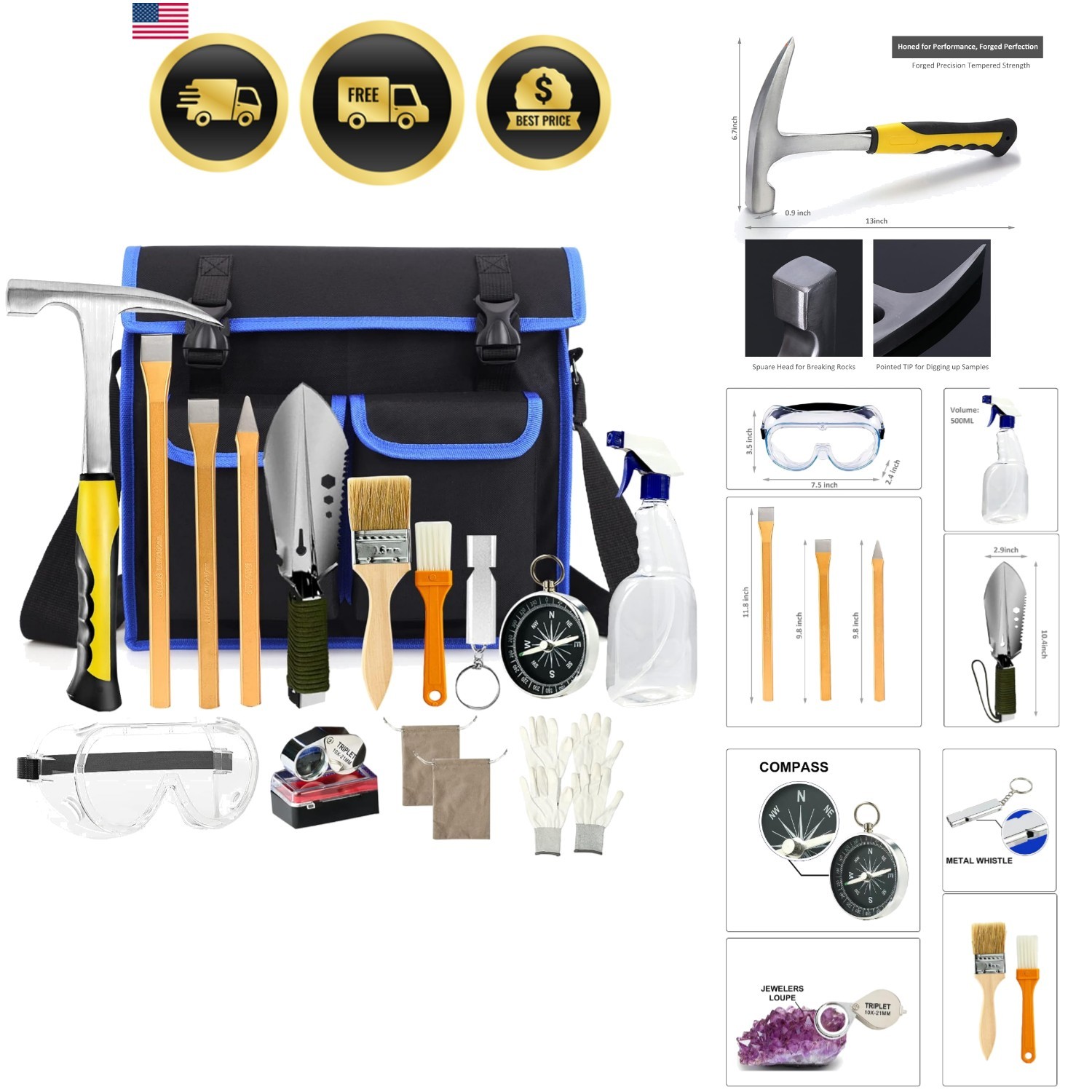 17PCS Geology Rock Pick Hammer Kit, 32oz Hammer & 3 PCS Digging Chisels Set f... gallery
