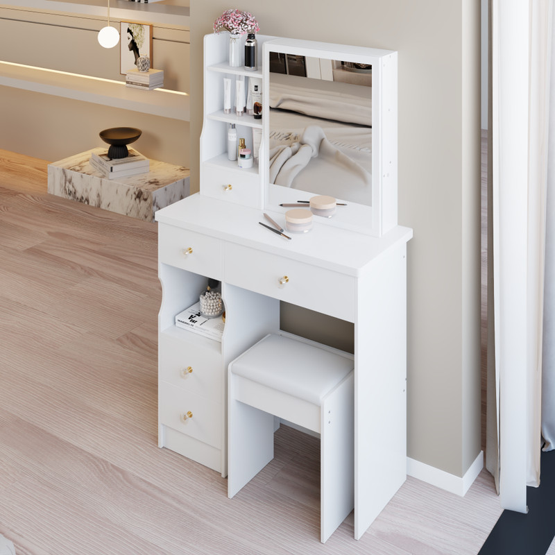29.2" Small Space Left Drawer Desktop Vanity Table + Cushioned Stool gallery