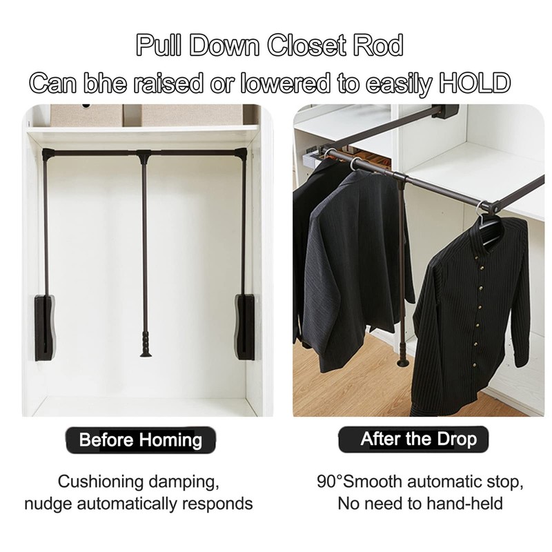 Side Mounted Pull Down Closet Rod Heavy Duty Adjustable 21-47 Inch Wardrobe L... gallery