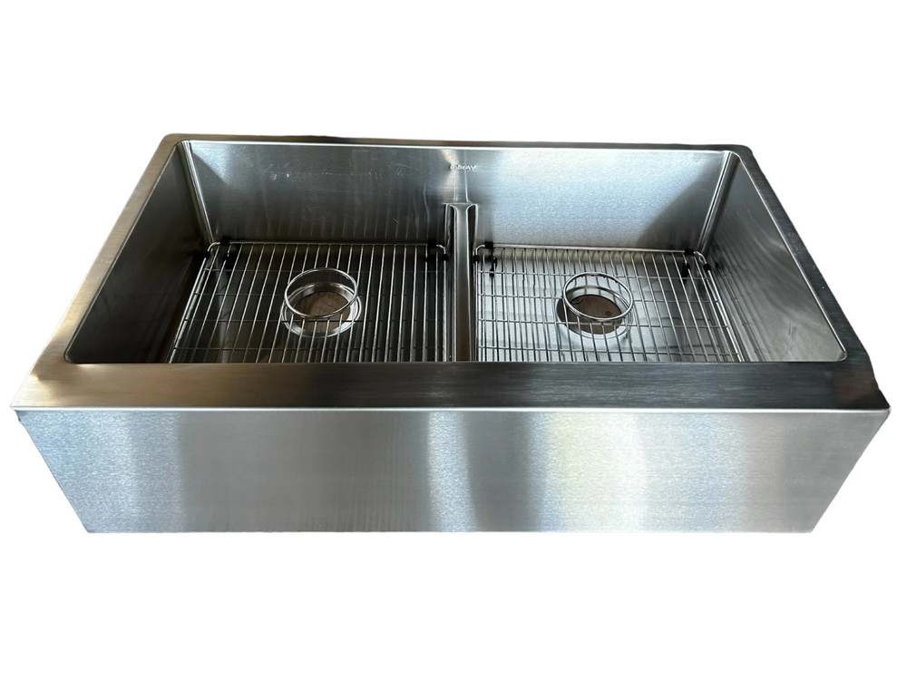 Elkay EFRUFFA3417DBG Kitchen Sink, 10" Apron Farmhouse, Polished Satin - Cosmeti