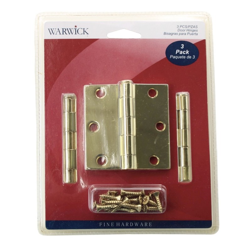 Warwick 3 Pack 3" Door Hinges Square Corner Polished Brass DA3011PB gallery