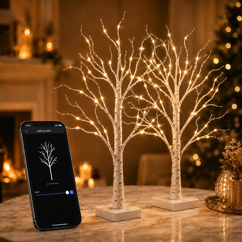 Birch Tree with Lights 2FT 2Pack, LED Table Lights