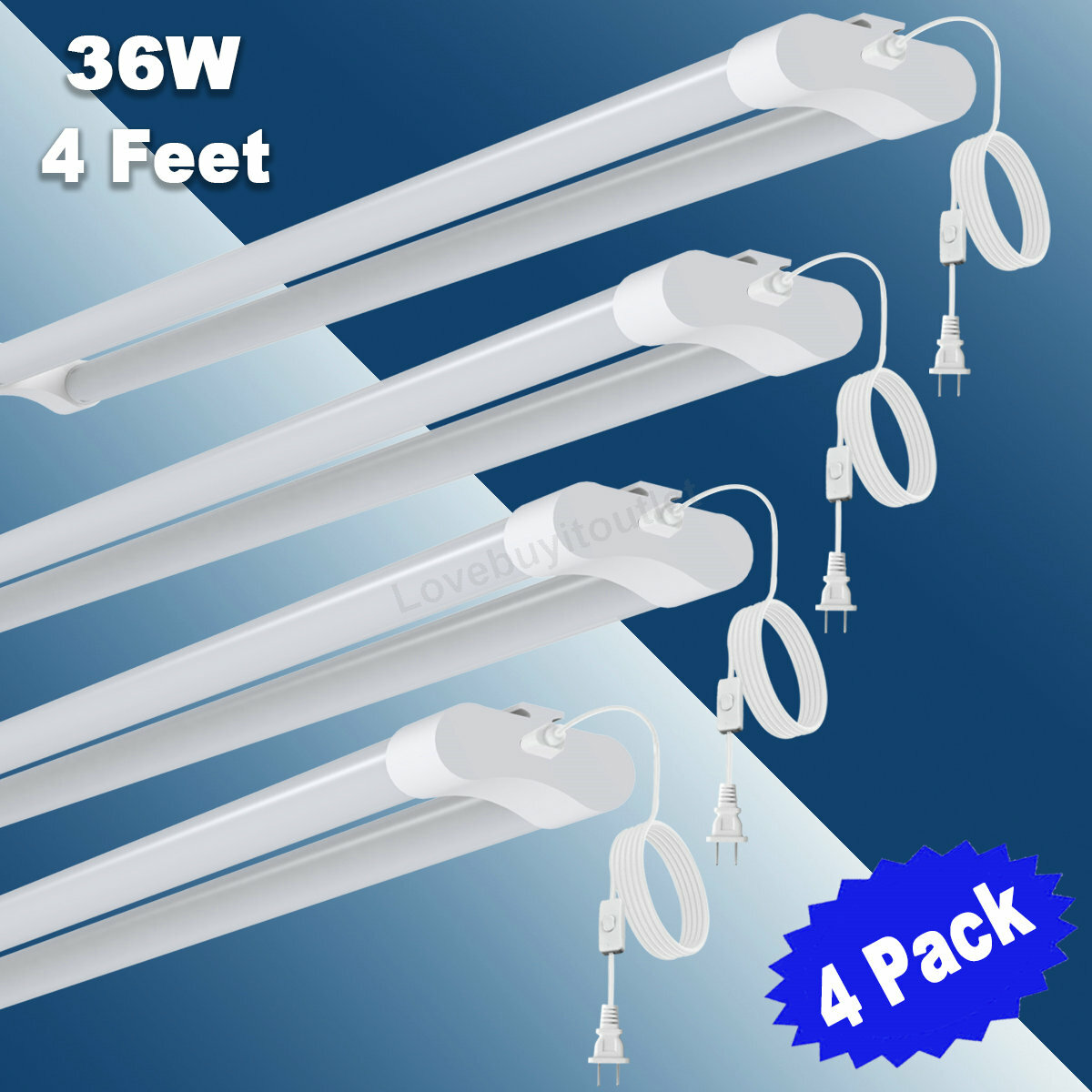 4 Pack 36W Double Tube Light Fixture LED Shop Light for Garage Daylight 6000K gallery