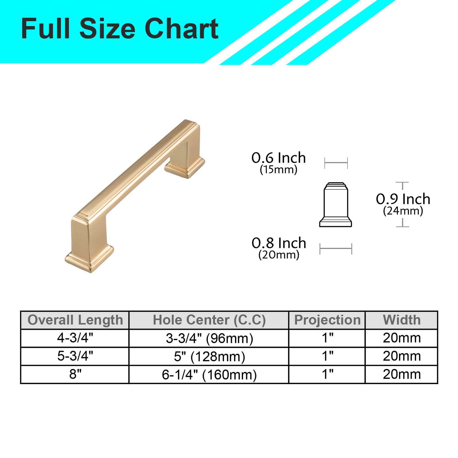 Square Brushed Champagne Gold Solid Cabinet Handles Pulls Kitchen Bathroom gallery