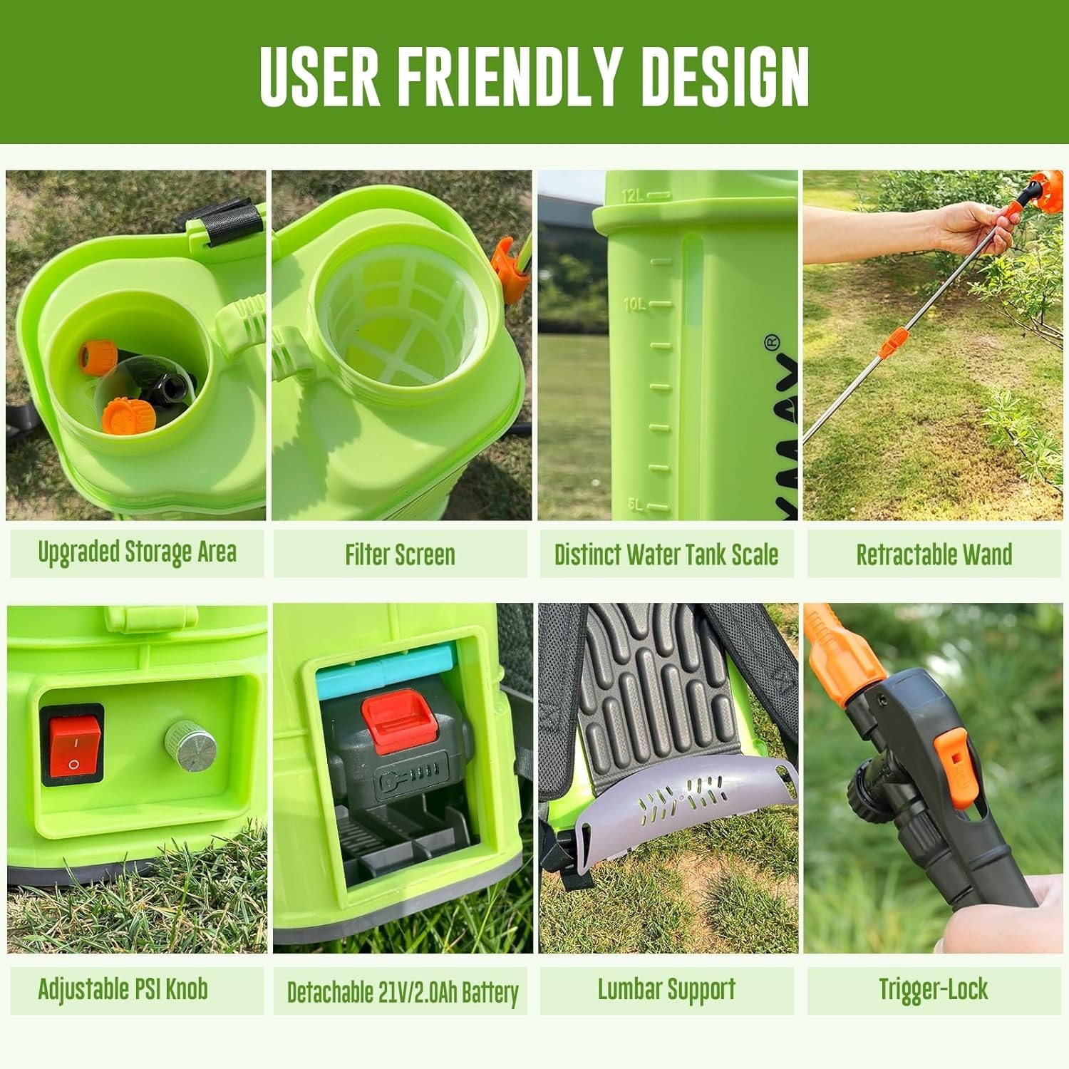 Battery-Powered Backpack Sprayer 3.2 Gallon, 80 PSI Electric, Compatible gallery