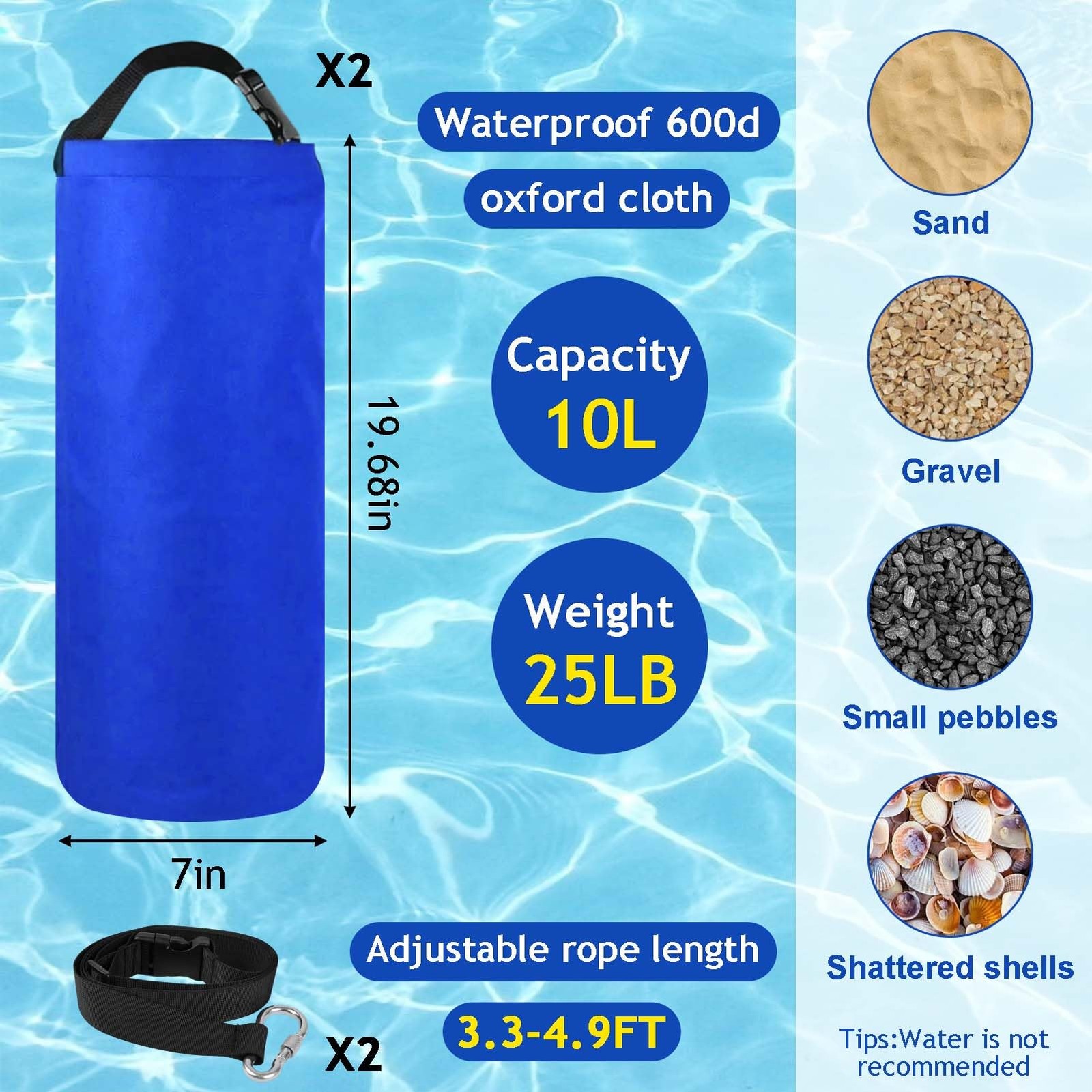 New 2Pack 10L Beach Umbrella Weight Sand Bags 25lbs 600D Oxford Cloth Heavy Duty gallery