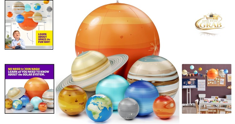 Inflatable Solar System Kids Decor - 8 Planets & Sun - Space Party Gift gallery