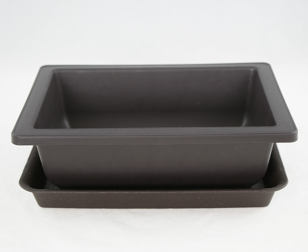Rectangular Brown Plastic Bonsai Training Pot + Tray Set - 8.5"x 6.5"x 2.75"