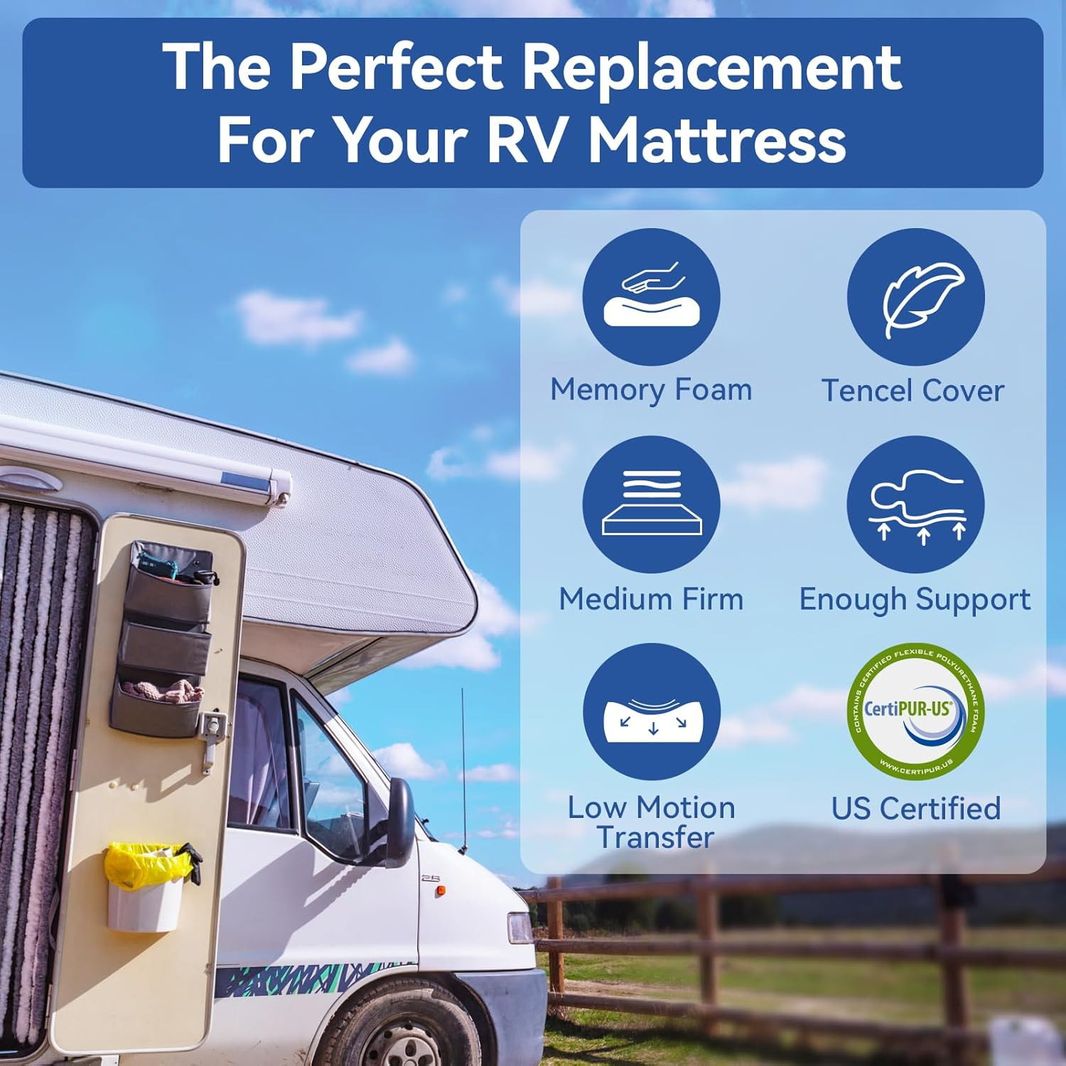 10" Short Queen Memory Foam RV Mattress - Cooling Gel, CertiPUR-US, USA Made gallery