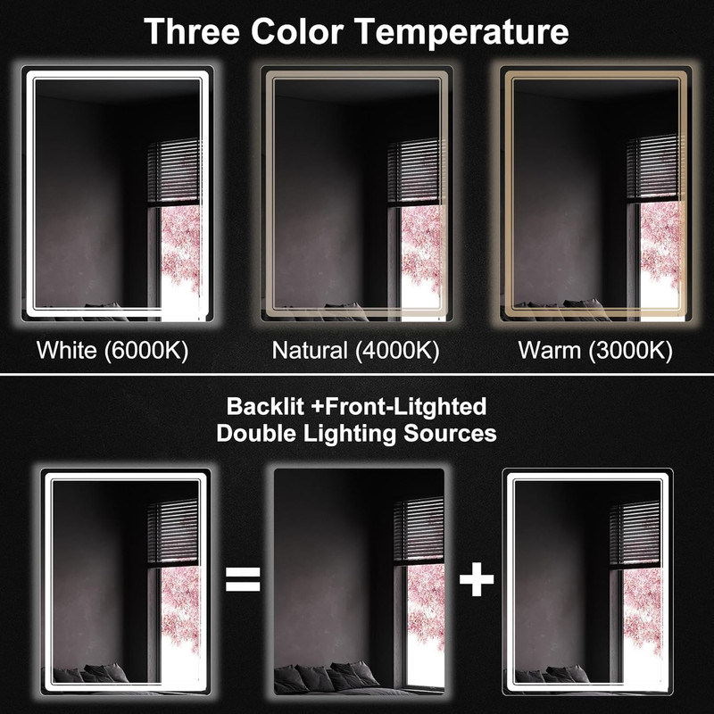 Dimmable 28x20 LED Bathroom Mirror with Anti-Fog & UL Certification gallery