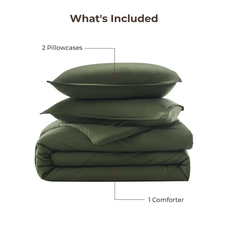 Dark Olive Green Comforter Set Full, 3 Pieces Solid Bedding Comforter Set, Al... gallery