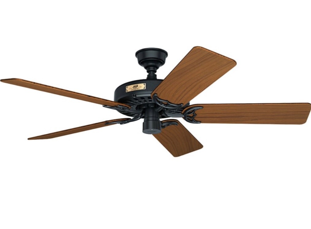 HUNTER 52" CAST IRON BLACK WALNUT BLADE OUTDOOR DAMP Ceiling Fan NO REPAIRS gallery