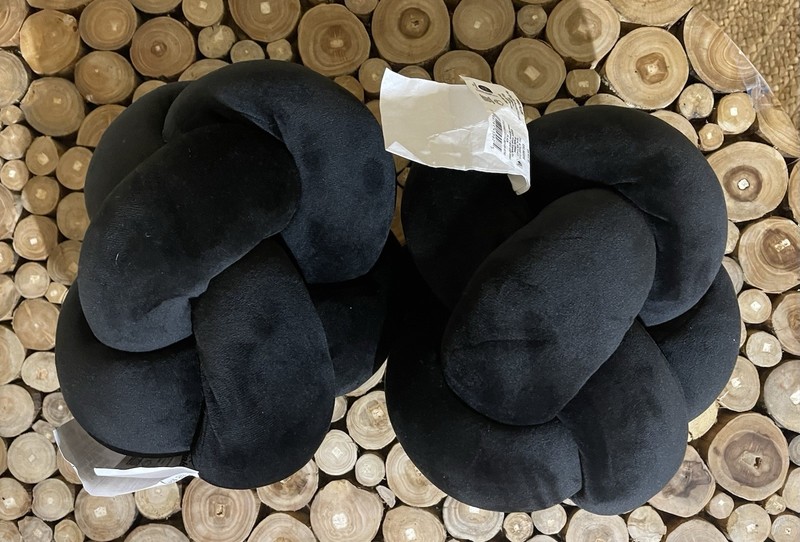 NWT-2 Room Essentials Knot Mod Art Deco 11" Jet Black Velvet Pillows Memory Foam gallery