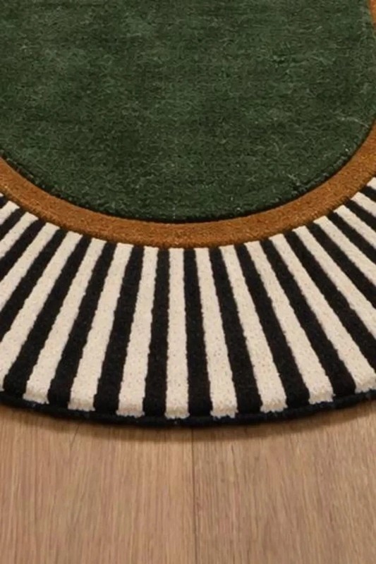 Hand-Tufted Modern Runner Carpet with Green Center & Striped Border gallery