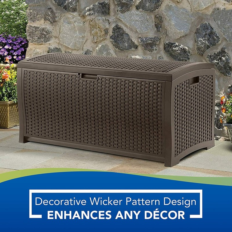 Suncast DBW9200 Mocha Resin Wicker Deck Box, 99-Gallon gallery