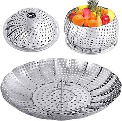 Veggie Vegetable Steamer Basket, Folding Steaming Basket, Metal Stainless Steel