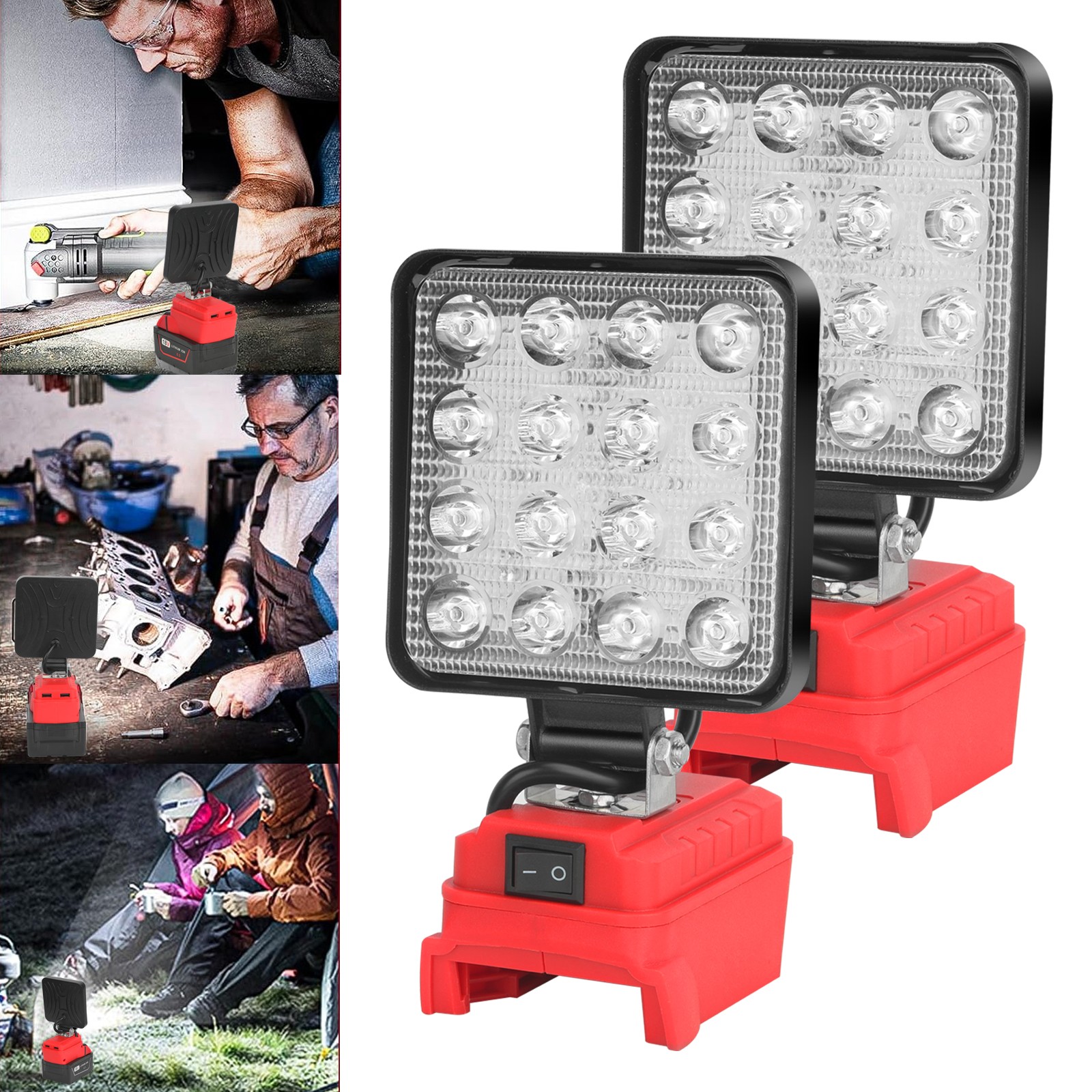 2 Pack 60W LED Work Light for Milwaukee 18V M-18 Battery with USB Output gallery