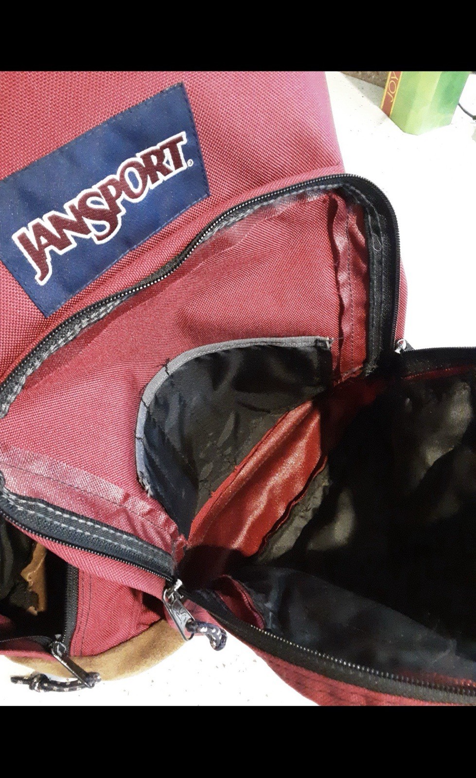 JanSport Red Hiking Backpack Brown Suede Bottom Adjustable Straps Pockets 5