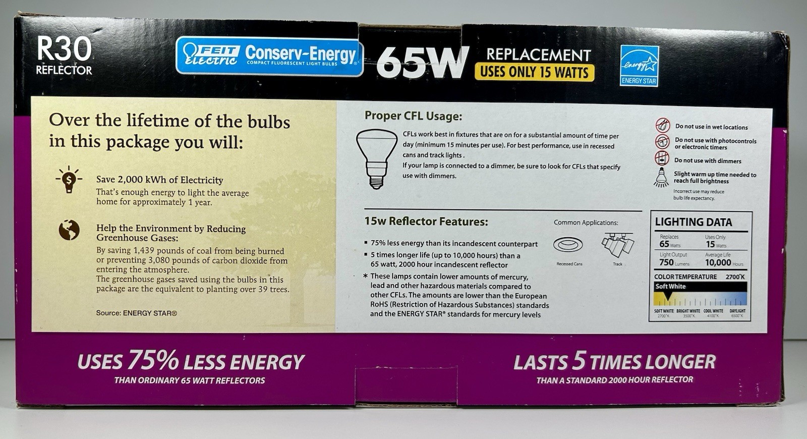 Feit Electric Conserv-Energy R30 CFL 15W=65W Soft White 2700K 4pk CE15BR30/4 gallery