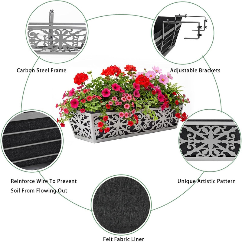 2 Pack 30 Inch Window Boxes Planter for Outdoor Plants Deck Railing Planters Box gallery