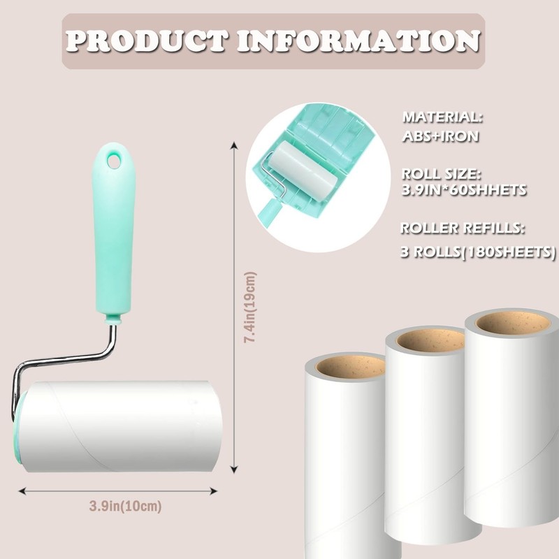 Reusable Lint Rollers for Clothes Couch Furniture with 1 Handle and 5 Refills gallery