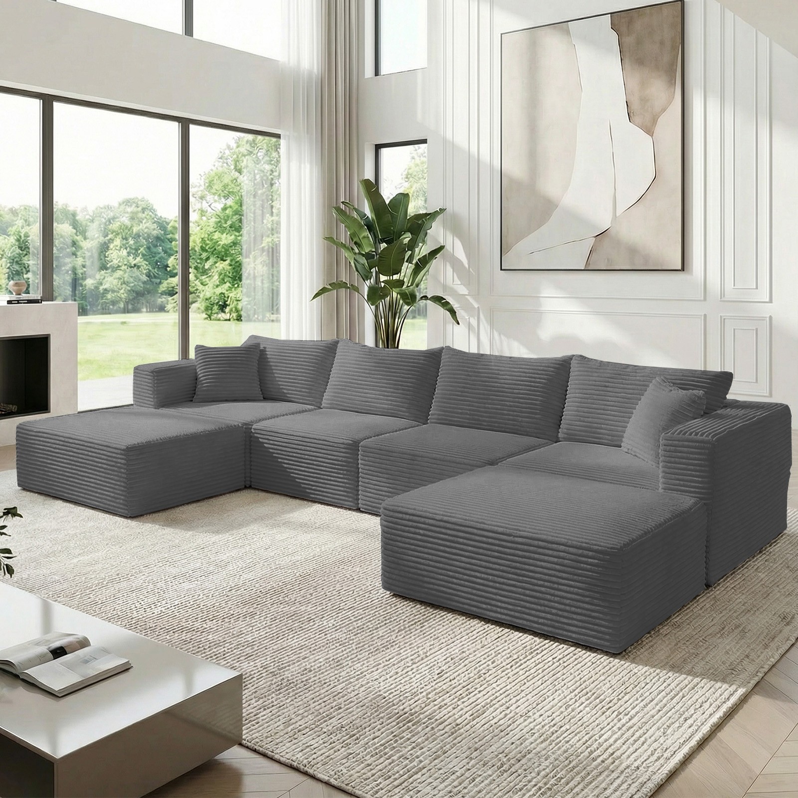 Zafly 150" Oversized Modular Sofa, 6 Seater Corduroy U shaped Sectional Sofa gallery