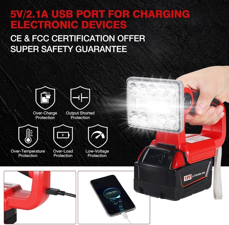 Cordless LED Work Light for Milwaukee Li-ion Battery M18 9W 1000LM Flashlight US gallery
