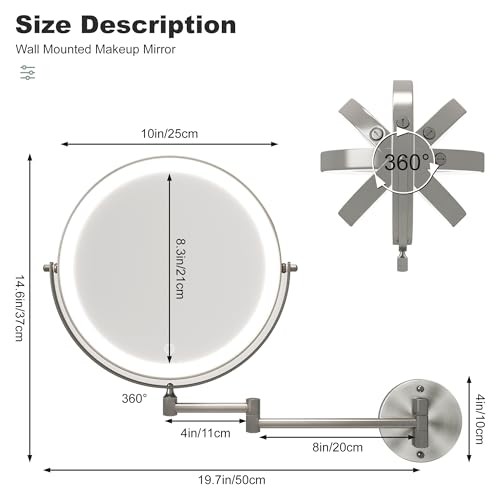 10-Inch Wall Mounted Makeup Mirror with Magnification, 10"L x 10"W Nickel gallery