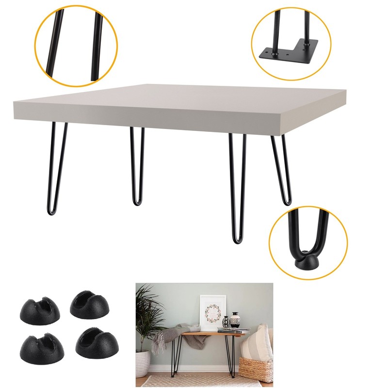 Hairpin 2 Rods 1/2" Solid Table Desk Legs Set of 4 Heavy Duty - Various Sizes gallery