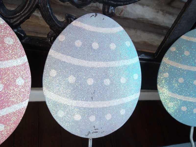 Metal Easter Egg Wall Decorations or Plant Stakes Pastel Colored Eggs Unique LOT gallery