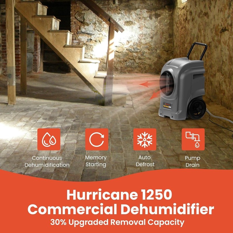 Abestorm Hurricane 1250 270PPD Basement Dehumidifier 3000sq w/Pump, 5-Y Warranty gallery
