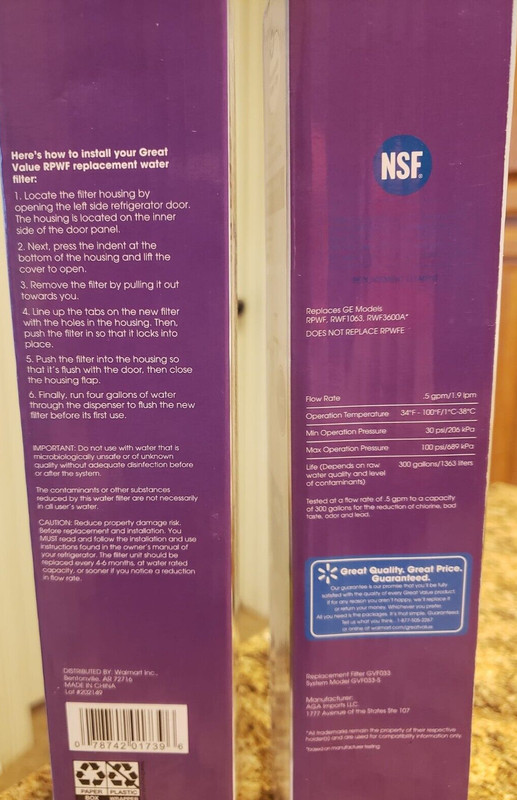 Great Value Refrigerator Water Filter LOT (2) for GE Model RPWF 6months 300 gal gallery