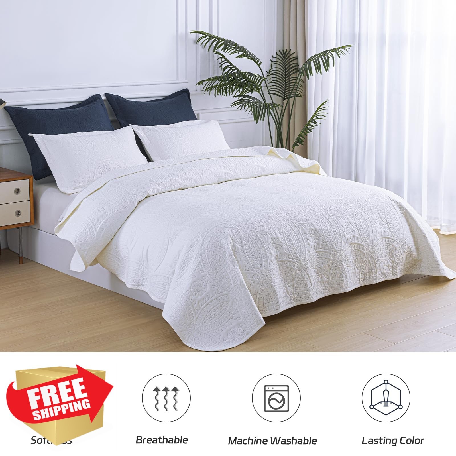 SheRest Full Quilt White 3 Pc Embossed gallery