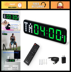 Large 15″ Gym Timer Wall Clock – Interval Countdown with Remote for Fitness & Bo