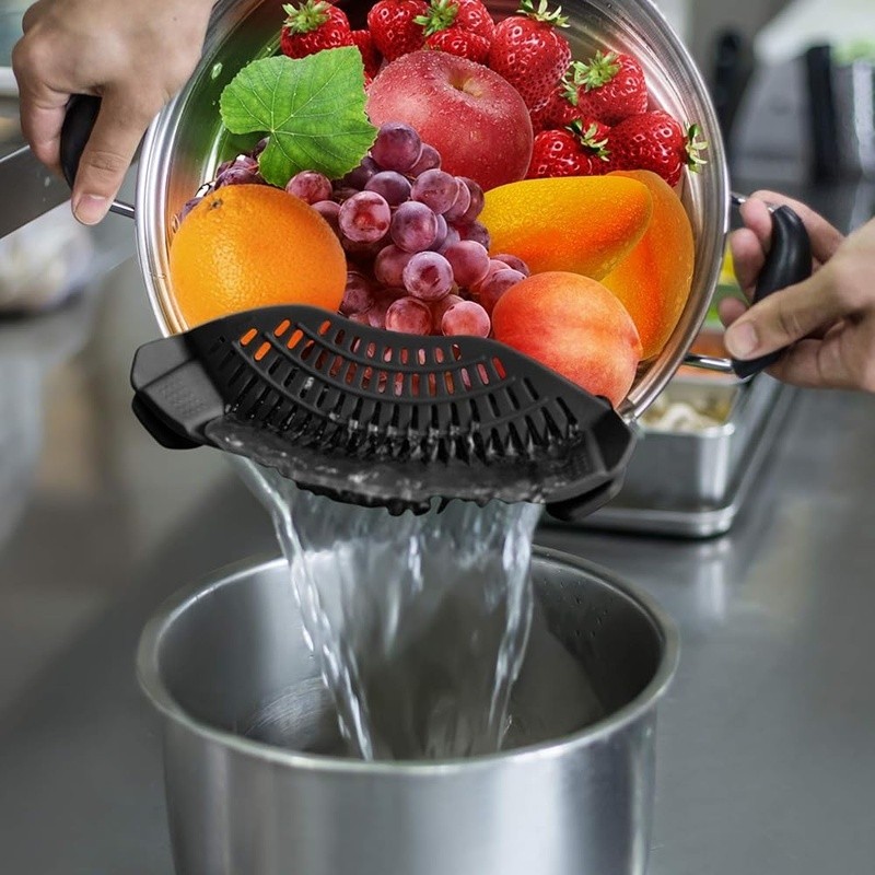Silicone Clip Strainer Kitchen Tool Quick Draining Easy Storage Dishwasher Safe gallery